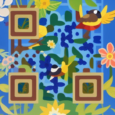 Birds and Flowers Vector QR Code Art