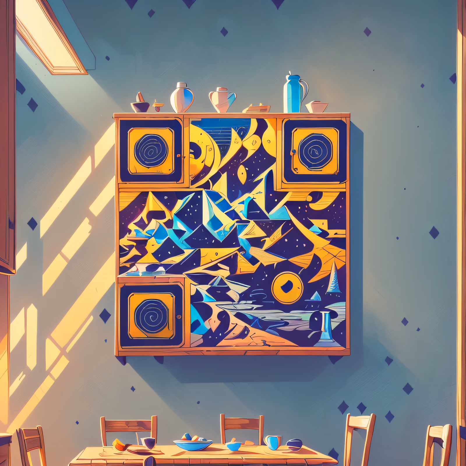 Иллюстрация с залитым солнцем шкафчиком: QR-код — изображение 1