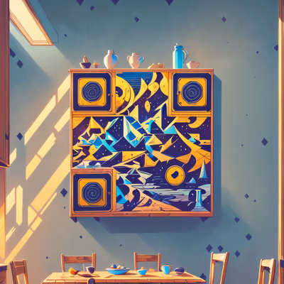 Иллюстрация с залитым солнцем шкафчиком: QR-код — изображение 1