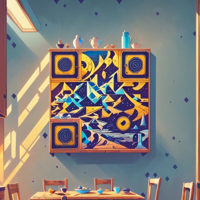 Sunlit Cabinet Interior Illustration QR Code Art