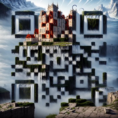Surreal Cliff Castle Waterfalls QR Code Art