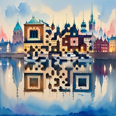 Stockholm Old Town Watercolor QR Code Art