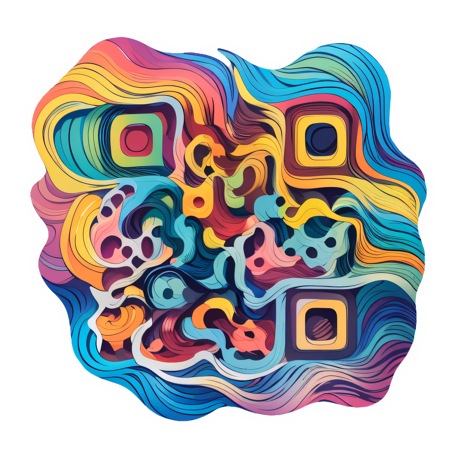 Радужный абстрактный векторный QR-код с завитками для стикеров — изображение 1