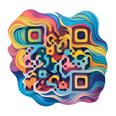 Радужный абстрактный векторный QR-код с завитками для стикеров — изображение 1