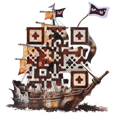 Пиратский корабль, векторная наклейка с QR-кодом