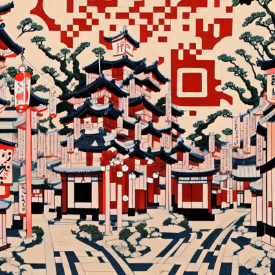 Japanese Street Pagodas Ukiyoe QR Code Art — image 1