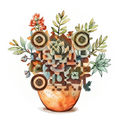 Potted Succulent Watercolor QR Code for Stickers