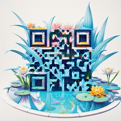 Surreal Lily Pond 3D Render QR Code Art