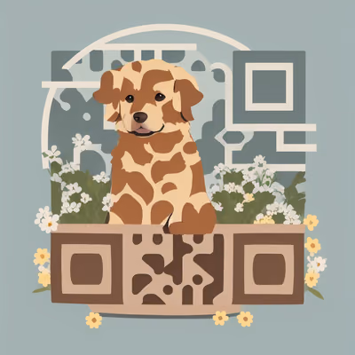 Puppy in Flower Planter Vector QR Code for Stickers — image 1