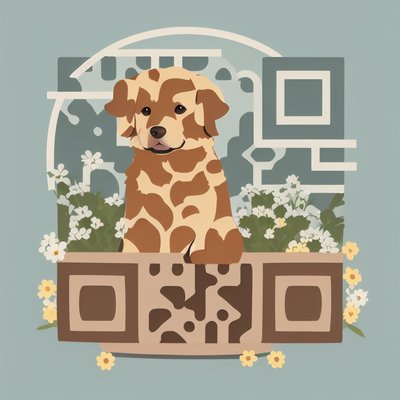 Puppy in Flower Planter Vector QR Code for Stickers