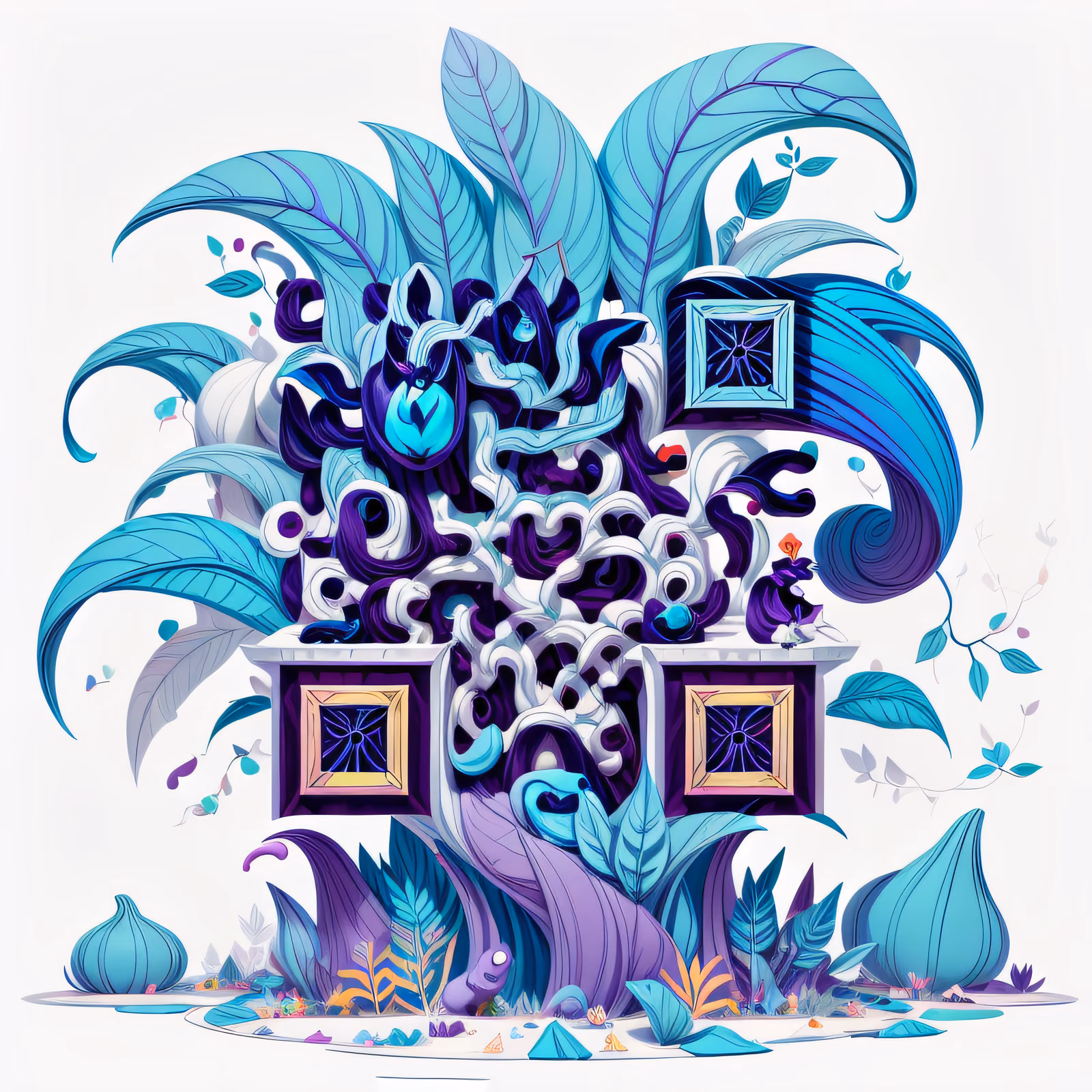 Бирюзовая закрученная листва: QR-код в стиле игрового арта для постеров — изображение 1