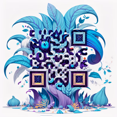 Бирюзовая закрученная листва: QR-код в стиле игрового арта для постеров — изображение 1