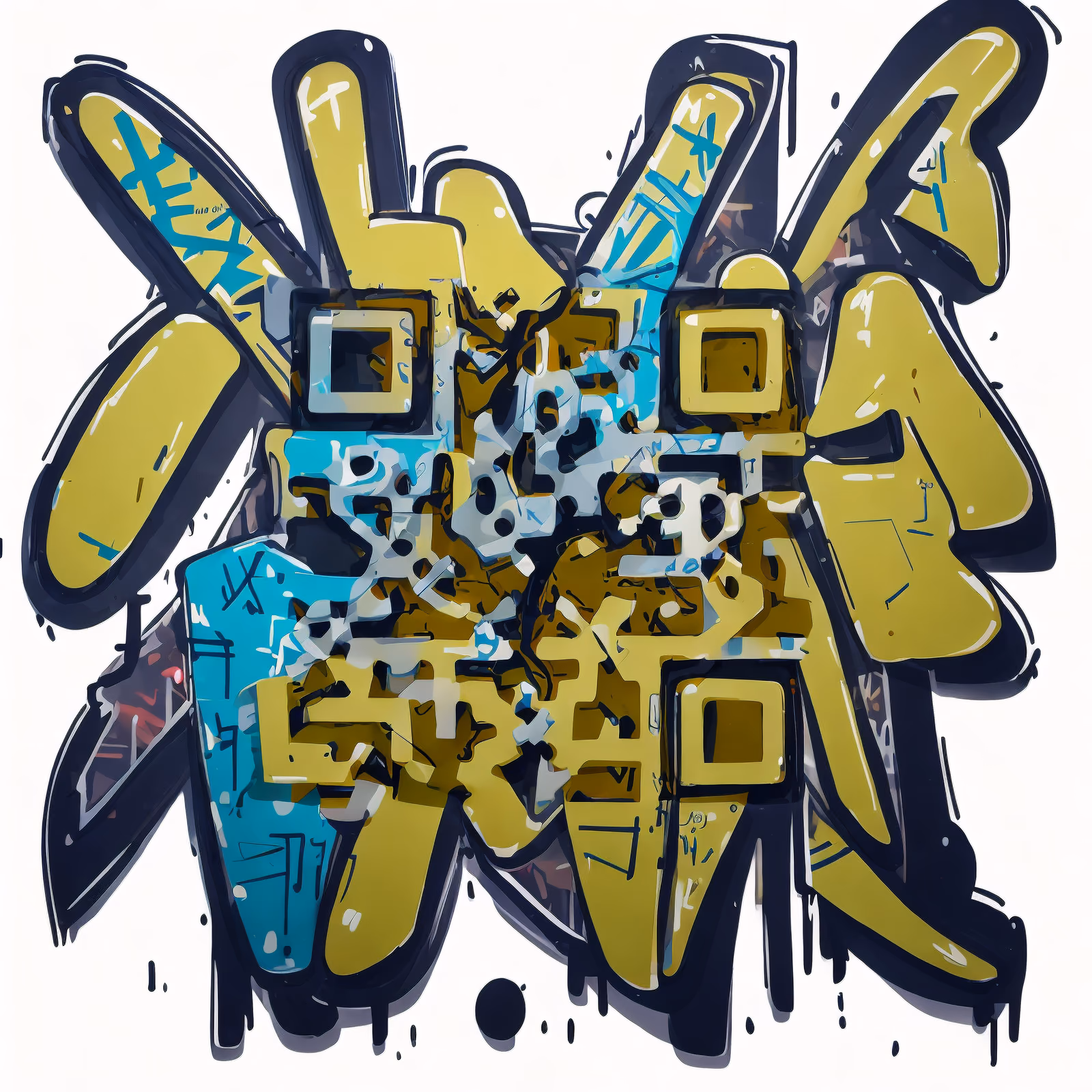 Yellow Graffiti Lettering Abstract QR Code for Stickers — image 1