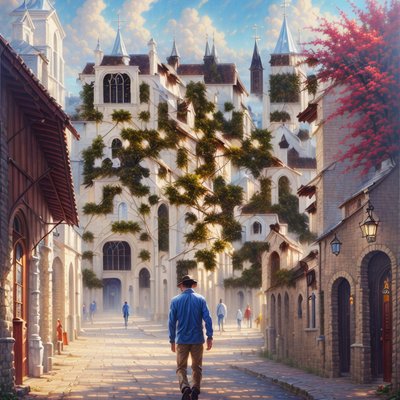 Village Street Church Oil Painting QR Code Art