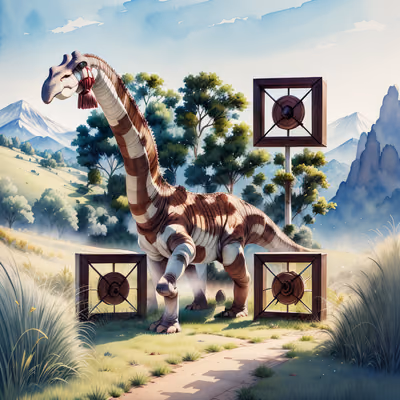 Brachiosaurus Valley Watercolor QR Code Art — image 1
