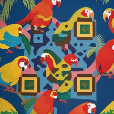 Tropical Parrot Silkscreen Pattern QR Code for Apparel