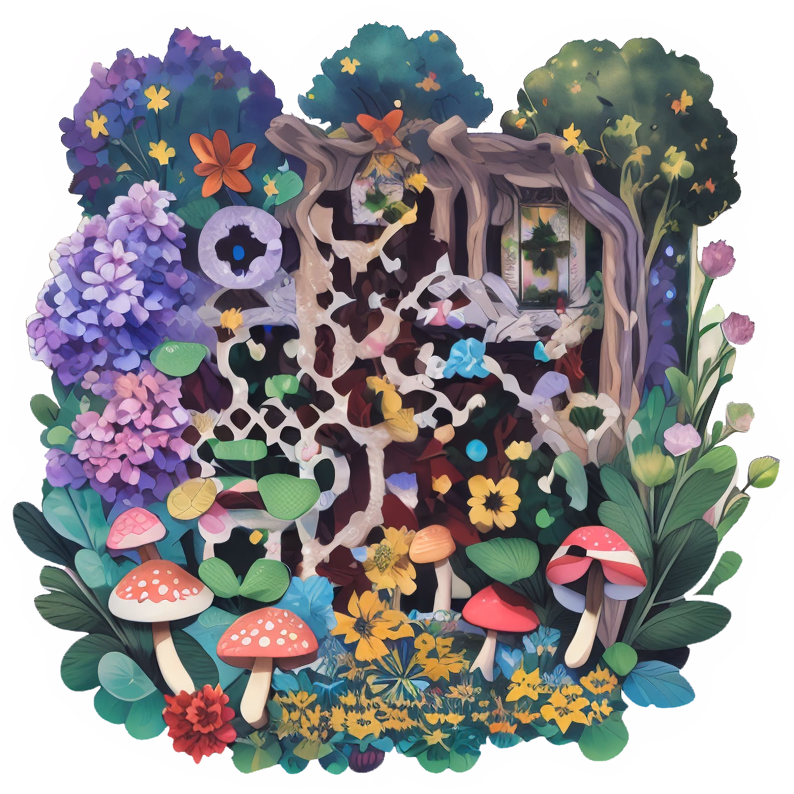 Волшебный сад с грибами, вектор: QR-код для стикеров — изображение 1