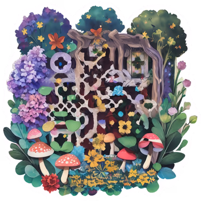 Волшебный сад с грибами, вектор: QR-код для стикеров — изображение 1