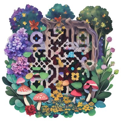 Enchanted Garden Mushrooms Vector QR Code for Stickers