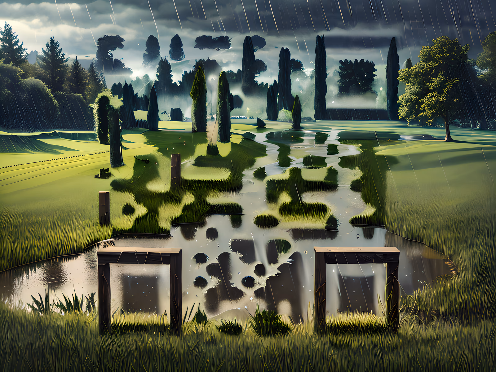 Rainy Green Meadow Digital Painting QR Code Art — image 1