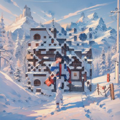 Anime Girl Snowy Alpine Chalet QR Code for Posters