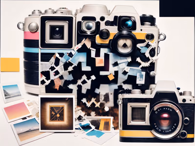 Vintage Camera Paper Collage QR Code for Posters — image 1