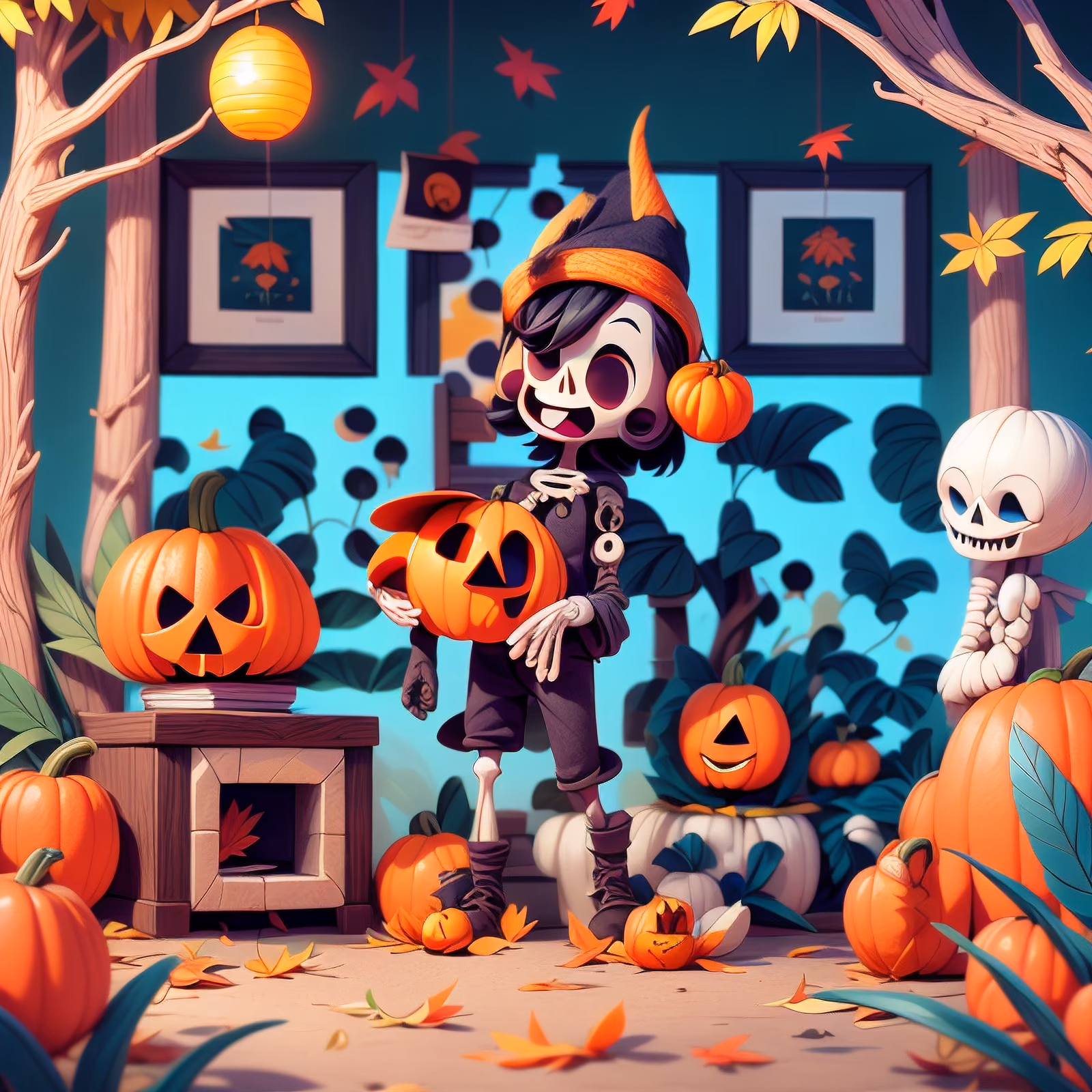 Cartoon Skeleton Pumpkin Patch QR Code for Posters — image 1