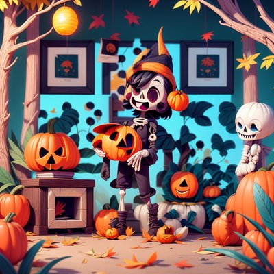Cartoon Skeleton Pumpkin Patch QR Code for Posters