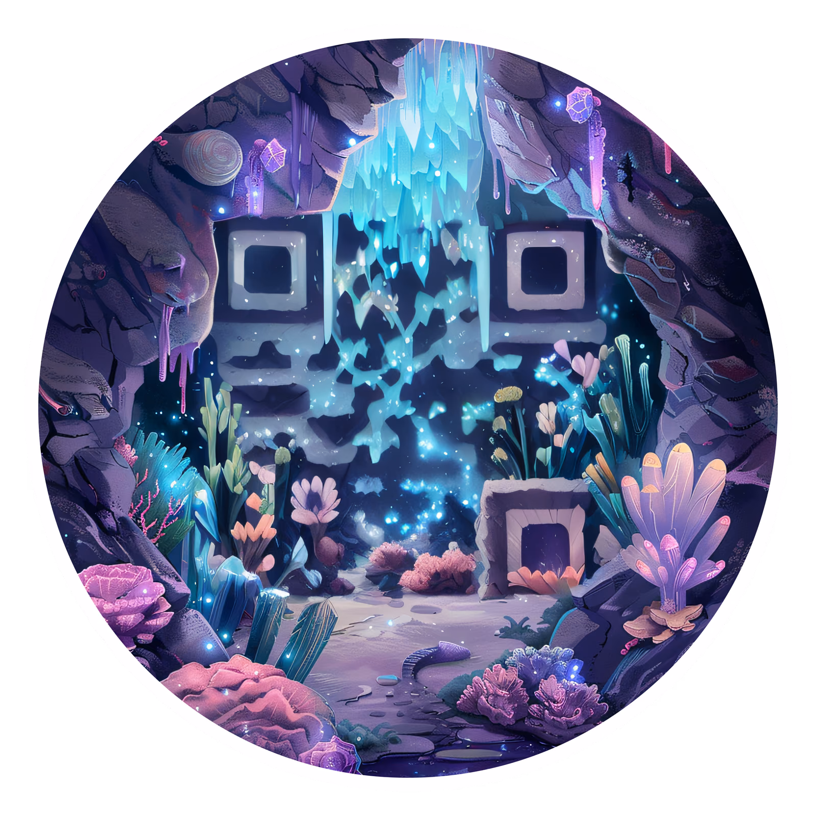Underwater Crystal Cave Fantasy QR Code for Stickers — image 1