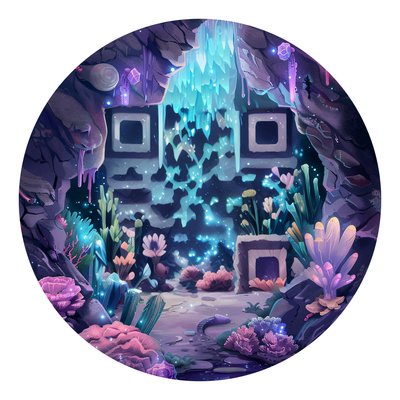 Underwater Crystal Cave Fantasy QR Code for Stickers