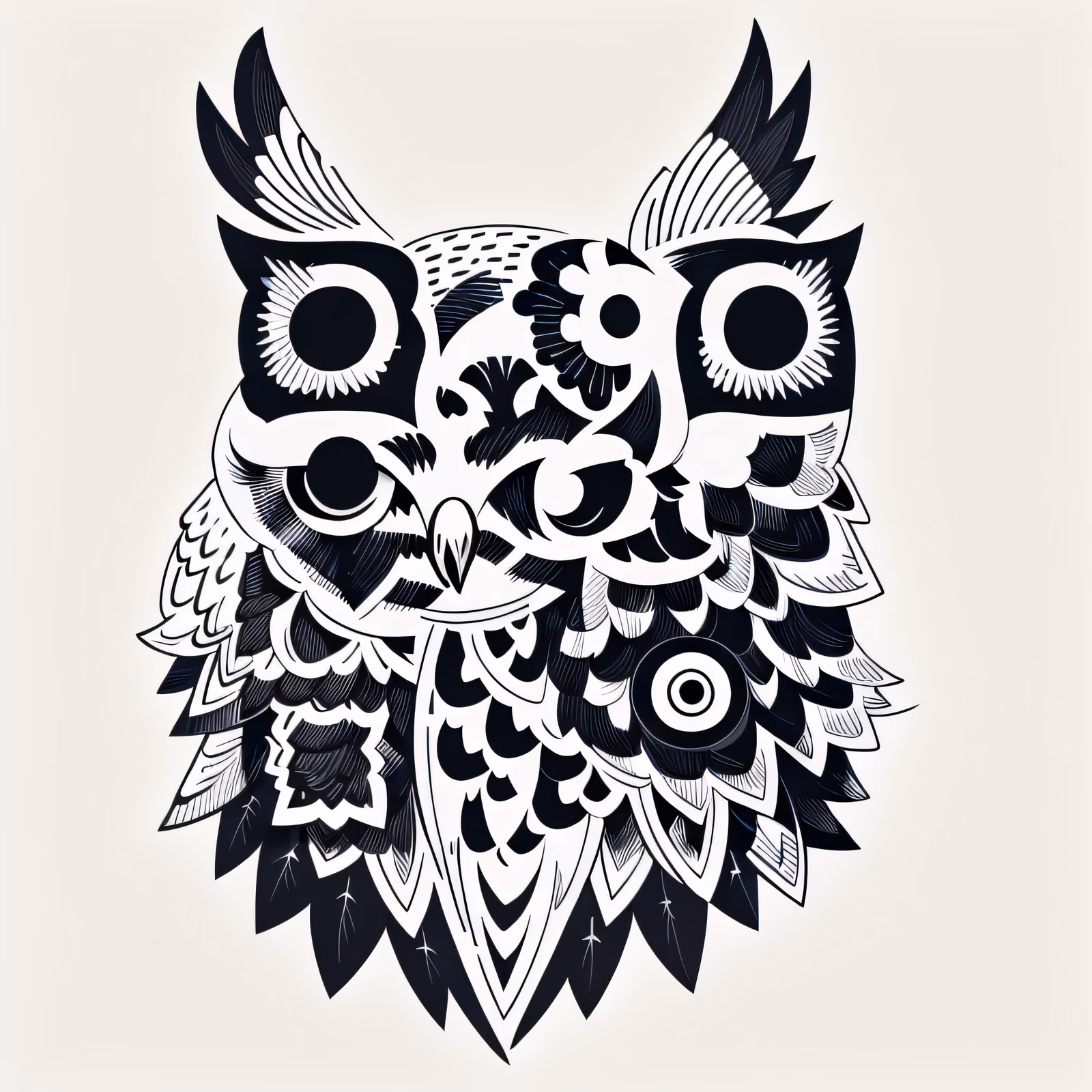 Horned Owl Tattoo Vector QR Code for Temporary Tattoos — image 1