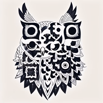 Horned Owl Tattoo Vector QR Code for Temporary Tattoos — image 1