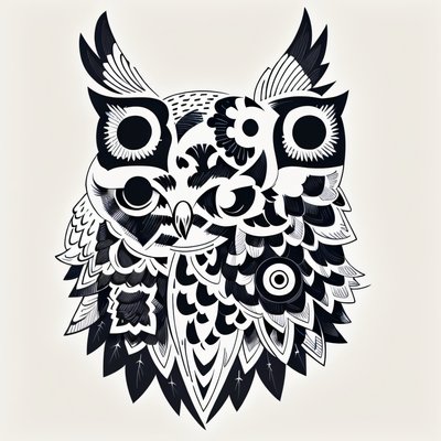 Horned Owl Tattoo Vector QR Code for Temporary Tattoos