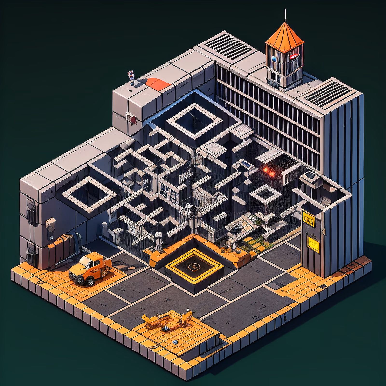 Isometric Prison Compound 3D QR Code Poster — image 1