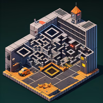 Isometric Prison Compound 3D QR Code Poster — image 1