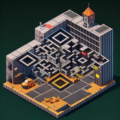 Isometric Prison Compound 3D QR Code Poster