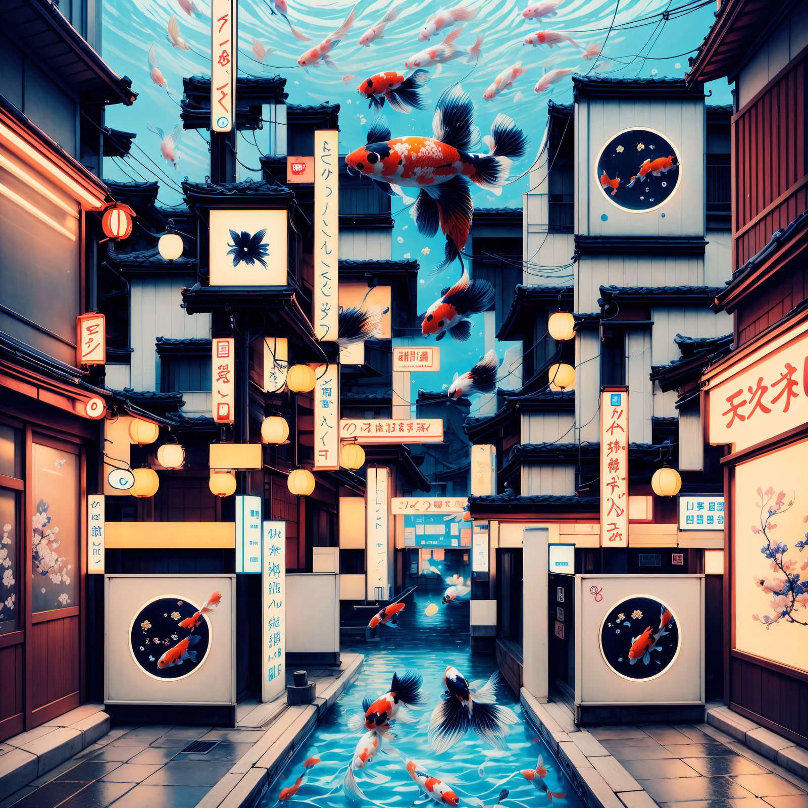 Surreal Japanese Alley Koi QR Code Art — image 1