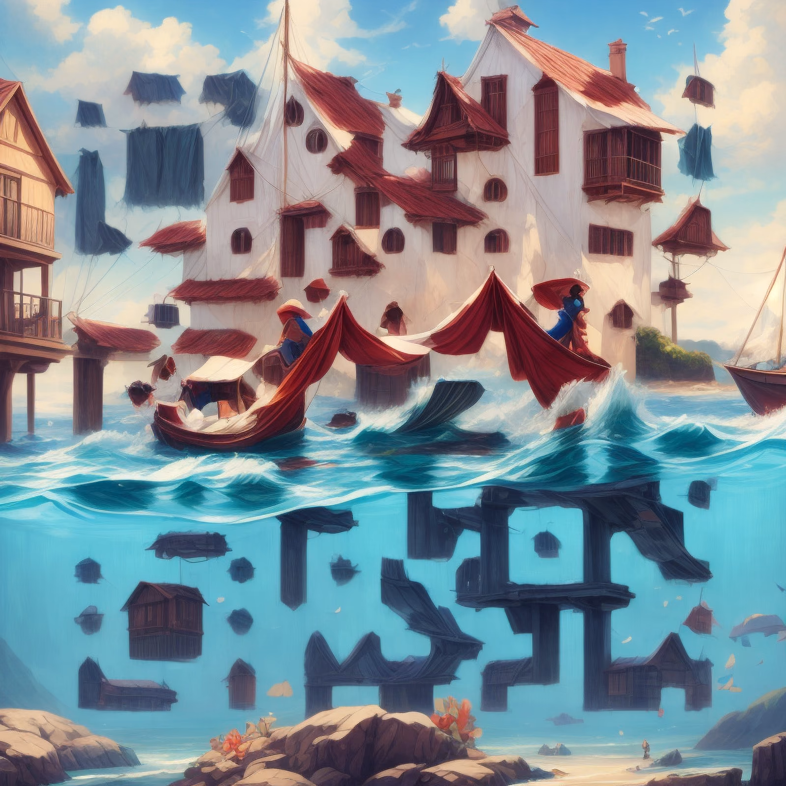 Seaside Stilt Houses Surreal Concept QR Code Art — image 1