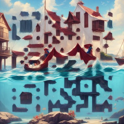 Seaside Stilt Houses Surreal Concept QR Code Art