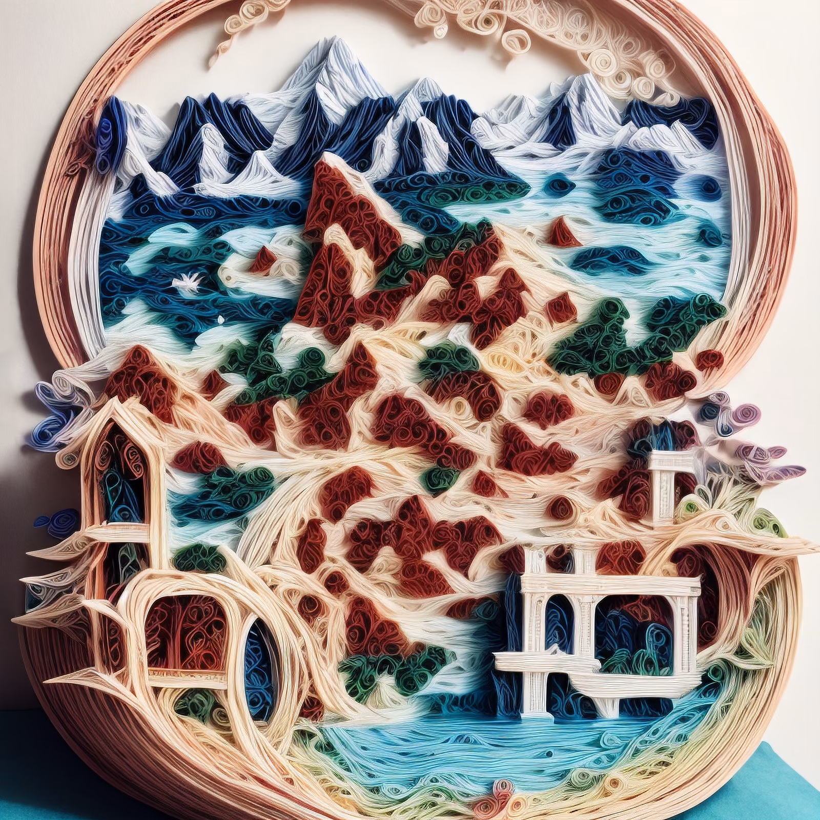 Quilled Paper Mountain Lake Landscape QR Code Art — image 1