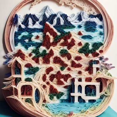 Quilled Paper Mountain Lake Landscape QR Code Art