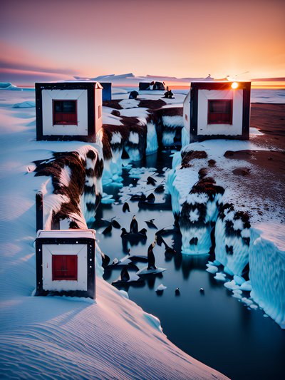 Antarctic Cabins and Penguins Photography QR Code Art