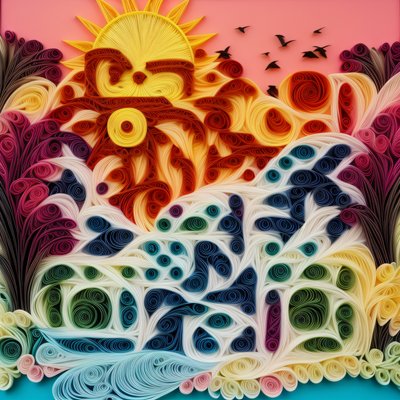 Sunset River Paper Quilling QR Code Art