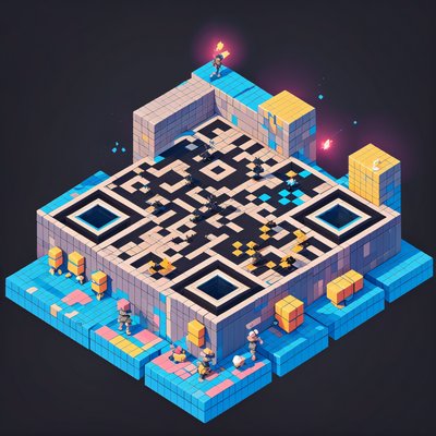 Isometric Battlefield Game Art QR Code for Posters