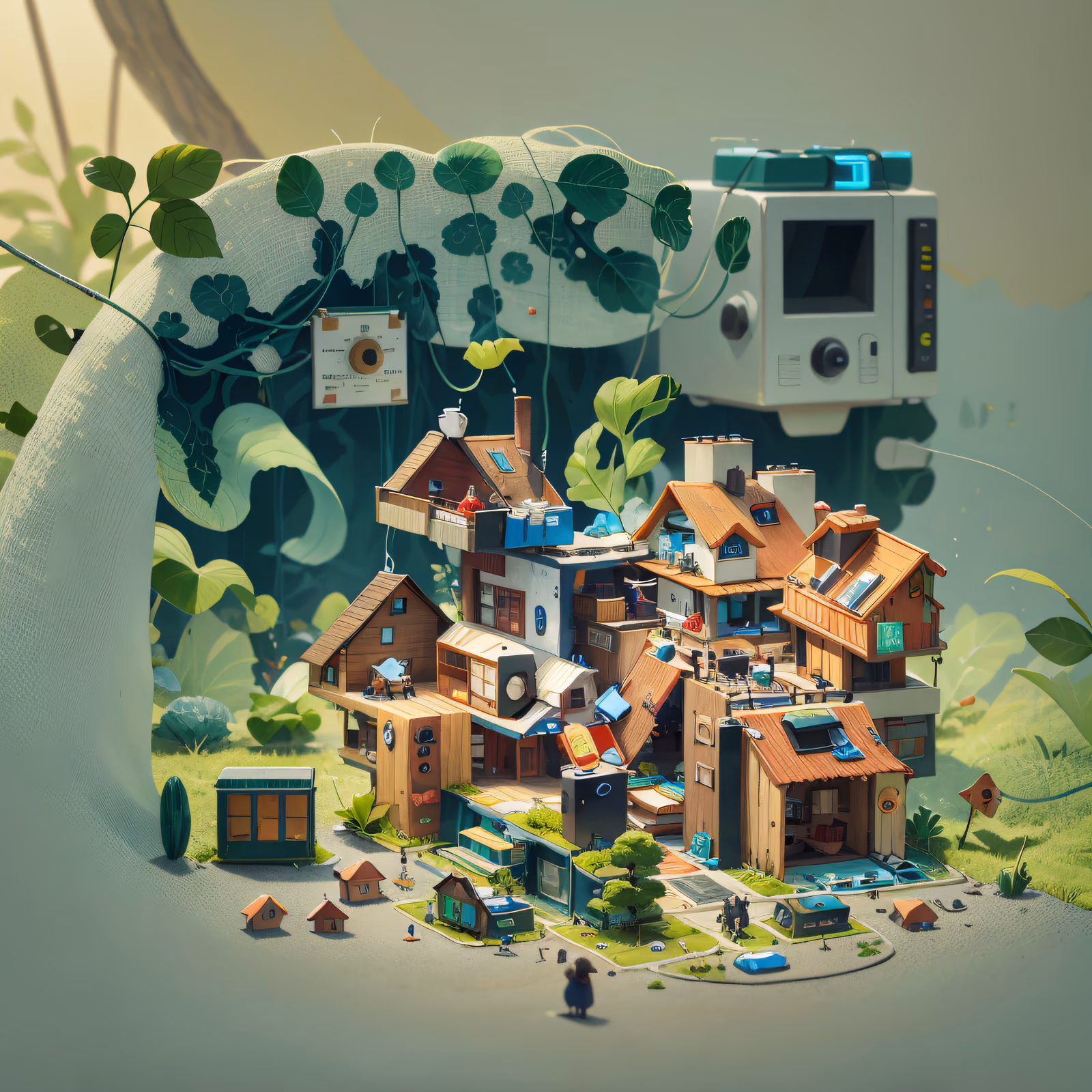 Miniature Village 3D Render QR Code Art — image 1