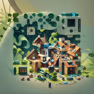 Miniature Village 3D Render QR Code Art