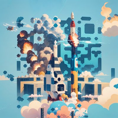 Rocket Launch Sky Cartoon QR Code for Posters