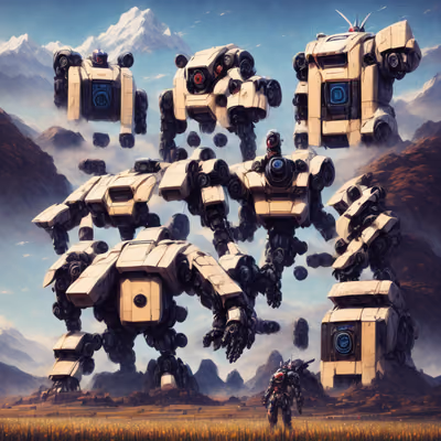 Giant Mechs Over Mountain Field QR Code for Posters — image 1