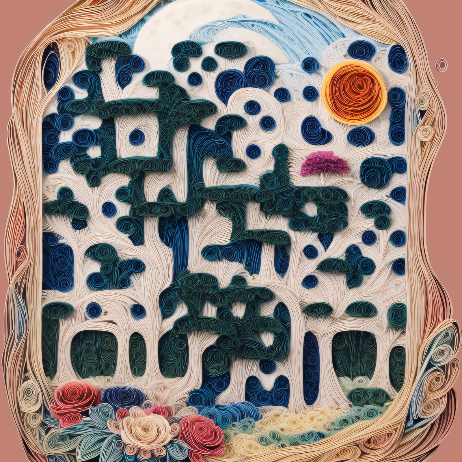Quilled Paper Landscape With Moon QR Code Art — image 1