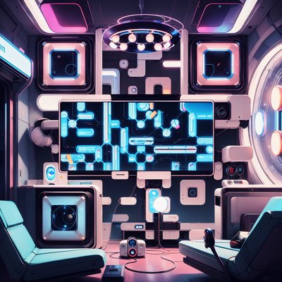 Retrofuturism Home Theater Room QR Code Poster